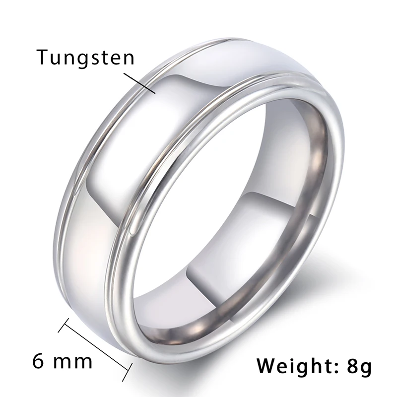 Trendsmax Polished Band Ring Mens Boys Tungsten Carbide Wedding Engagement Gold Silver Color 6mm KTR07