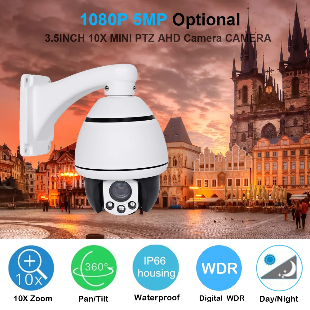 5MP 10X 5inch Mini PTZ Camera 1080P 10X Zoom 30M IR Range Middel Speed Dome CCTV Camera AHD PTZ Camera 