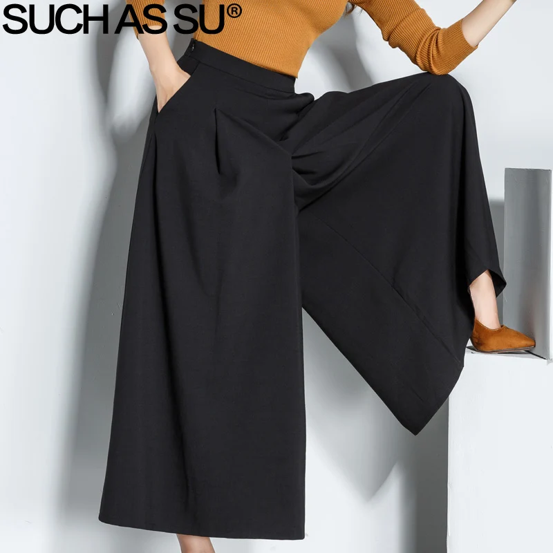SUCH AS SU Autumn Winter Ankle Length Trousers For Women 2017 Black