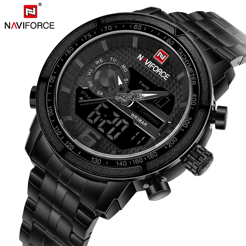 NAVIFORCE мужские наручные часы с двойным дисплеем спортивные s лучший бренд