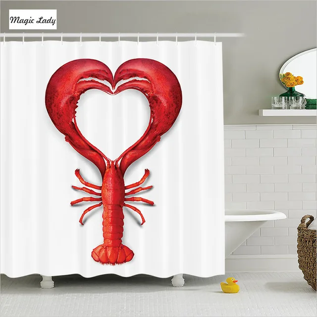 Shower Curtain Heart Bathroom Accessories Lobster Fish Dinner