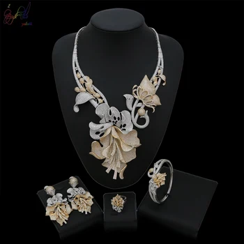

YULAILI 2018 New High Fashion Jewelry Set Silver Gold Color Nigerian Wedding African Beads Accessories Parure Bijoux Femme