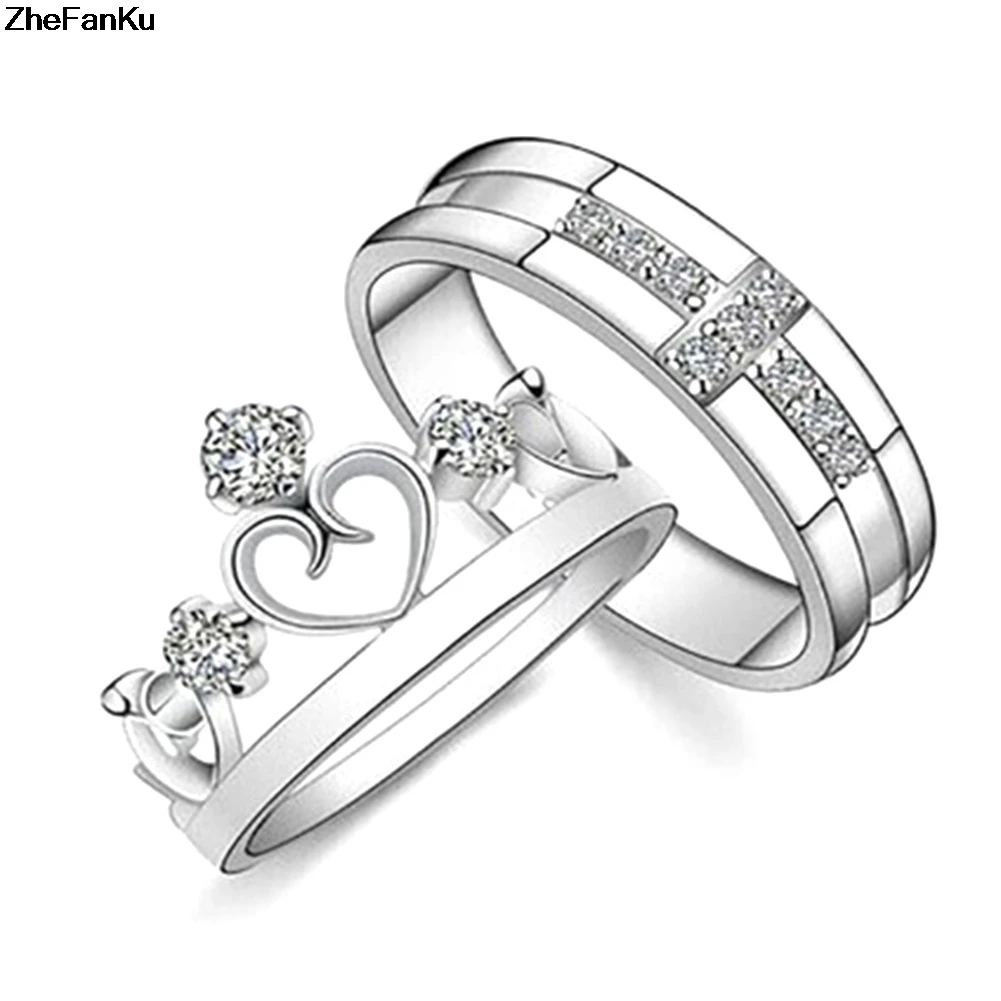 

1piece 2017 Ring Jewelry Engagement Love Crown Cross Zircon Wedding Lovers Couple Rings for Women Men