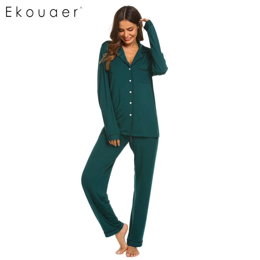 Ekouaer пижамы женские с длинным рукавом пижамы мягкие пижамы набор женский сна из двух частей Домашняя одежда Пижамный костюм XS-XXL