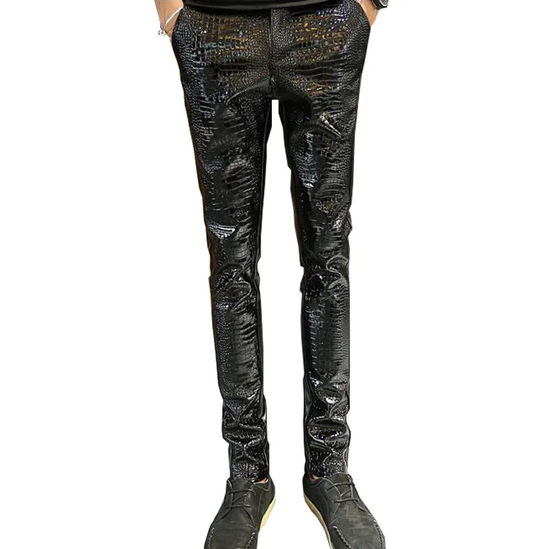 Image MORUANCLE Mens Faux Leather Pants PU Motorcycle Ridding Suede Trousers Slim Fit Biker Leather Joggers For Male Size 28 36