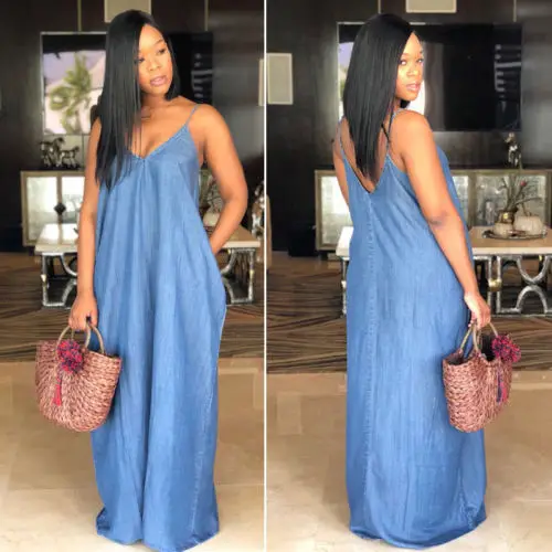 

Women Clothing Casual Sleeveless Denim Party Boho Loose Over Size Sundress Women Clothes Summer Beach Dress
