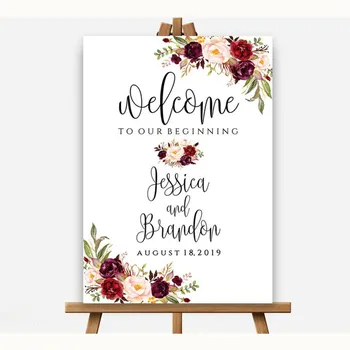 

Personalized Canvas Welcom Sign Wedding Decoration White Rustic Wedding Sign Names Stand not Included