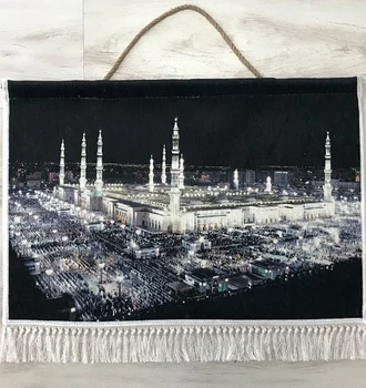 

Else Islamic Picture Mecca Kaaba at Hajj Black White Night 3D Print Gift Wall Art Rope Hanging Muslim Prayer Tassel Tapestry Rug