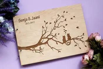 

Custom Wedding Guest Book,Wood Rustic Wedding Gift for Couple,Just Married Guestbook,Cats Laser Engraved,Custom Wedding Album