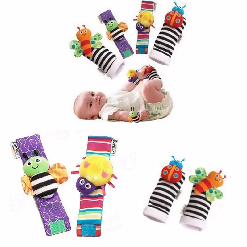 4pcs/set Shoes Wrist Strap Rattles Animal Socks New Baby Infant Soft