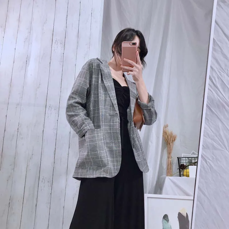 NiceMix 2019 Spring Autumn Women's Blazer Fashion Lattice Loose Casual Suit Temperament Single-breasted Tide Brand Blazer new