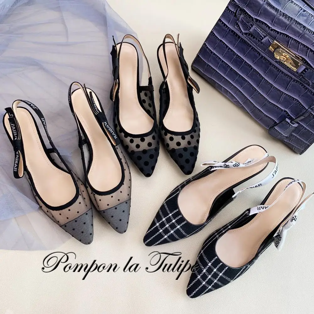 

BHS 901125 Chic Pointed Toe 4CM Heels Stilettos Mesh Genuine Leather Stylish Sandals Sheepskin Fashion Women Shoes Party Wedding