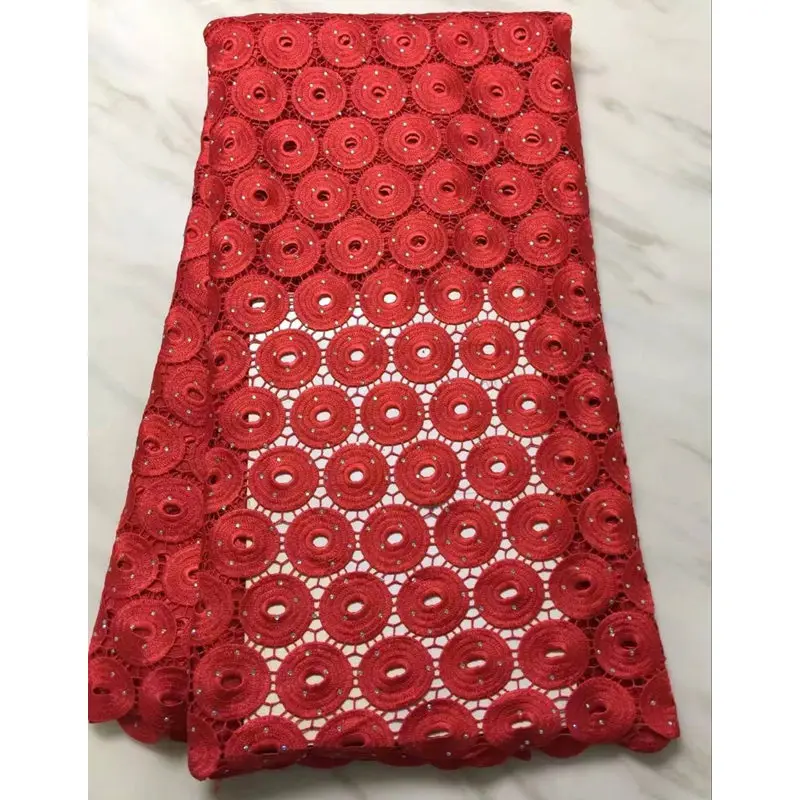 

Free Shipping High quality African guipure lace fabric fashion new design red color laser cut guipure lace