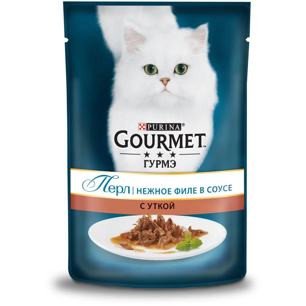 Влажный корм Gourmet Perle Мини-филе для кошек с уткой, Пауч, 24х85 г