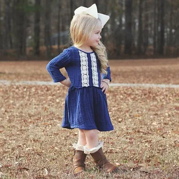 

Autumn New Toddler Girl Long Sleeve Dress Children Girls Winter Linen Lace Appliques Princess Dress Infant Clothes