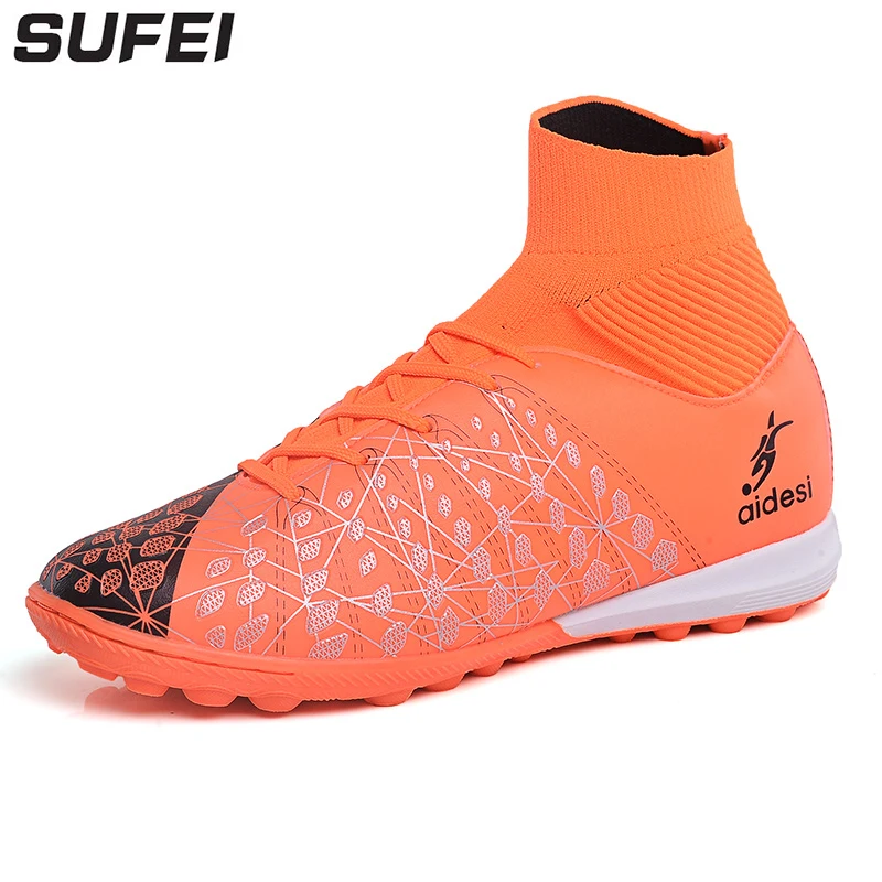 

sufei Men Soccer Shoes TF Futsal Hard Court Superfly Football Boots Adult Kids Outdoor Training Socks Cleats Size 36-45