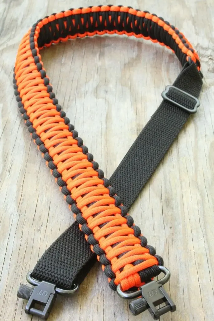 

Adjustable Paracord Rifle Gun Sling Strap With Swivels Hunters Orange & Black