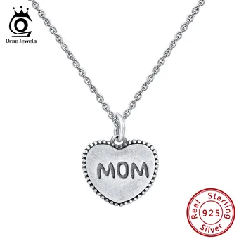 

ORSA JEWELS Oxidized Silver 925 Women Necklaces Heart Pendant Engrave MOM Love Necklace Sterling Silver Jewelry DIY Gift OSN141