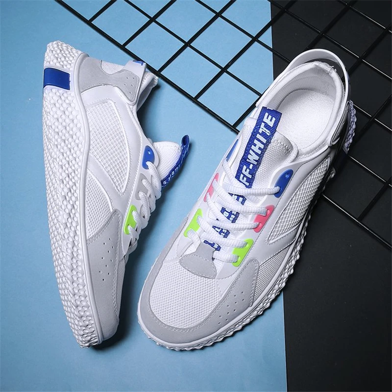 جديد الرجال حذاء كاجوال الدانتيل متابعة جورب رياضية تنفس الكبار الذكور تنيس الأحذية أنيق الأبيض طالب أحذية تزلج المضادة زلق لينة