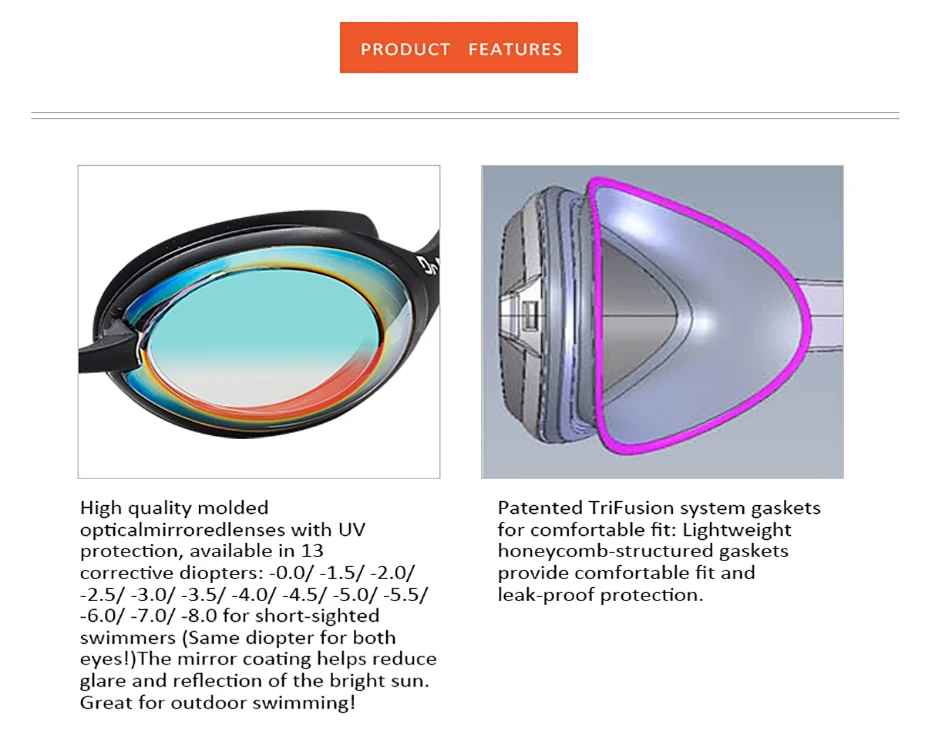 LANE4 плавательные очки для близоруких запатентованная система TriFusion прокладки анти-туман УФ Защита Водонепроницаемый#94190 очки