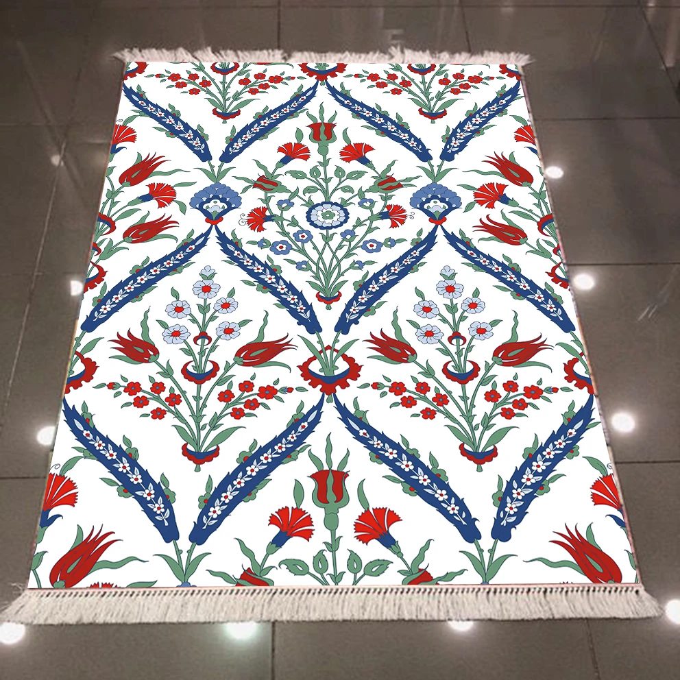 Else синий и красный цвета Османской этнические тюльпаны цветы цветочный 3d противоскользящее микроволокно сзади моющиеся декоративные Kilim области ковры