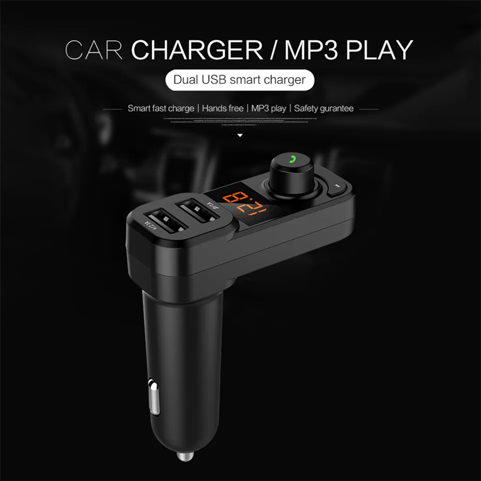 Wireless FM Transmitters Voltage Display Dual USB Car Audio MP3 Player Car Charger Bluetooth Handsfree Car Kits Car Accessories (5)