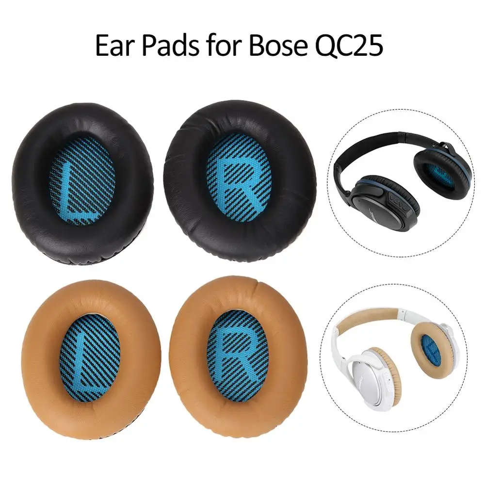 1 Pair Replacement L/R Leather Ear Pads Cushion for Bose QC25 Headphones 