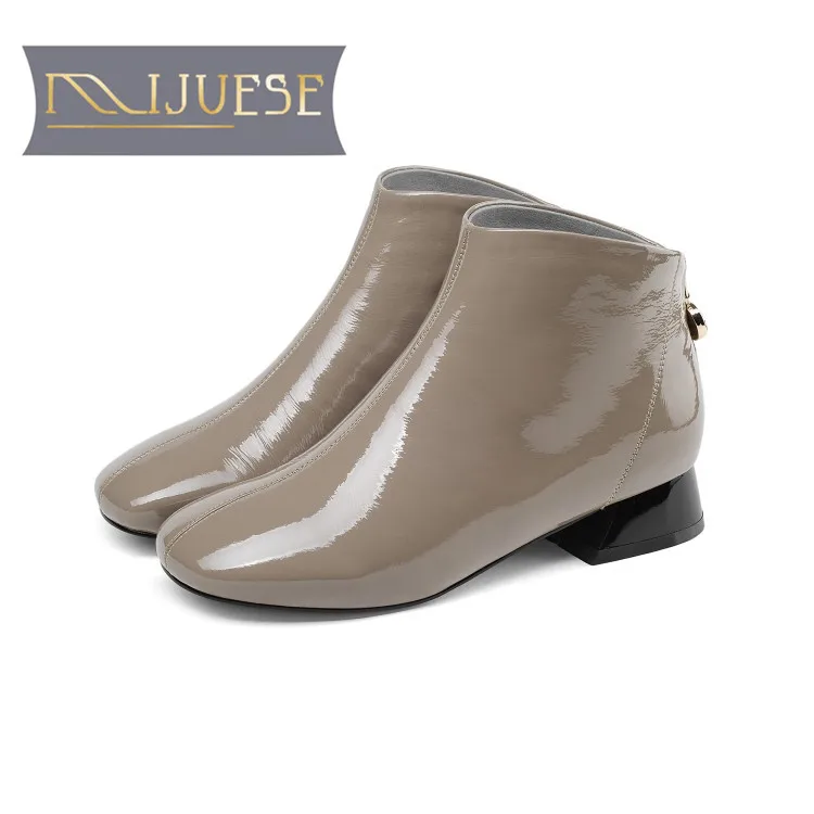 

MLJUESE 2019 women ankle boots cow leather winter warm fur black color female boots low heel women boots size 33-43