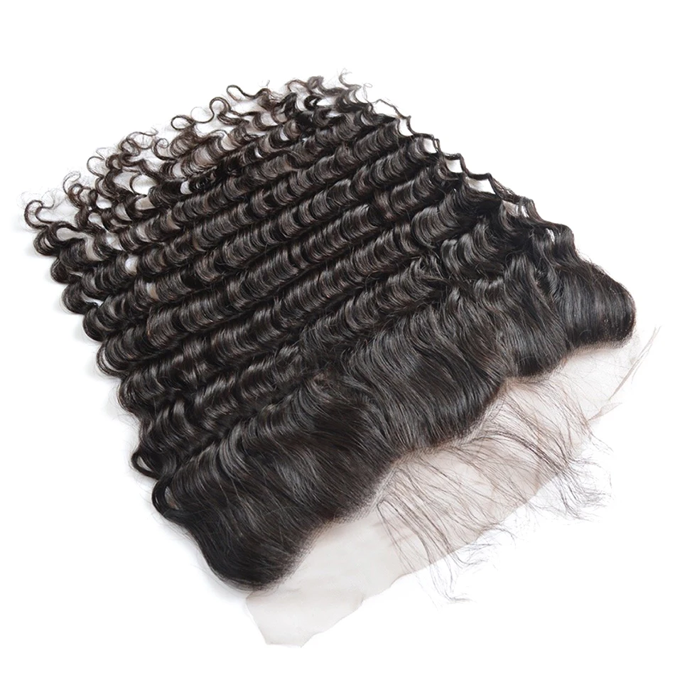 Prom Queen 13x4 Lace Frontal Brazilian Hair Deep Wave #1B Pre plucked Frontal With Baby Hair 100% Human Remy Hair Closure