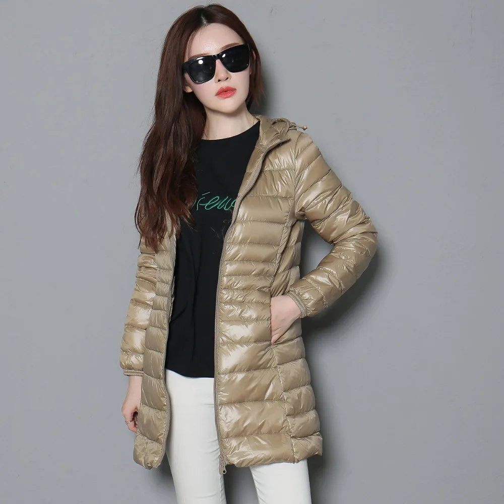 

90% White Duck Down Packable Coat Womens Winter Ultra Light Down Jackets Lady Hooded Long Down Overcoat Plus Size S-6XL JK-152