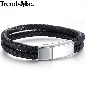

Trendsmax Leather Bracelets For Men Women Black Blue Brown 2 Strands Rope Chain Leather Bracelet 2018 Magnetic Clasp 12mm KLBM79