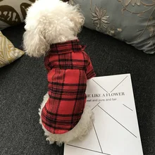 Новое поступление, весенне-осенняя рубашка в красную клетку для отдыха, хлопковая одежда для собак с тремя пуговицами для питомец, маленькая собачка, клиент