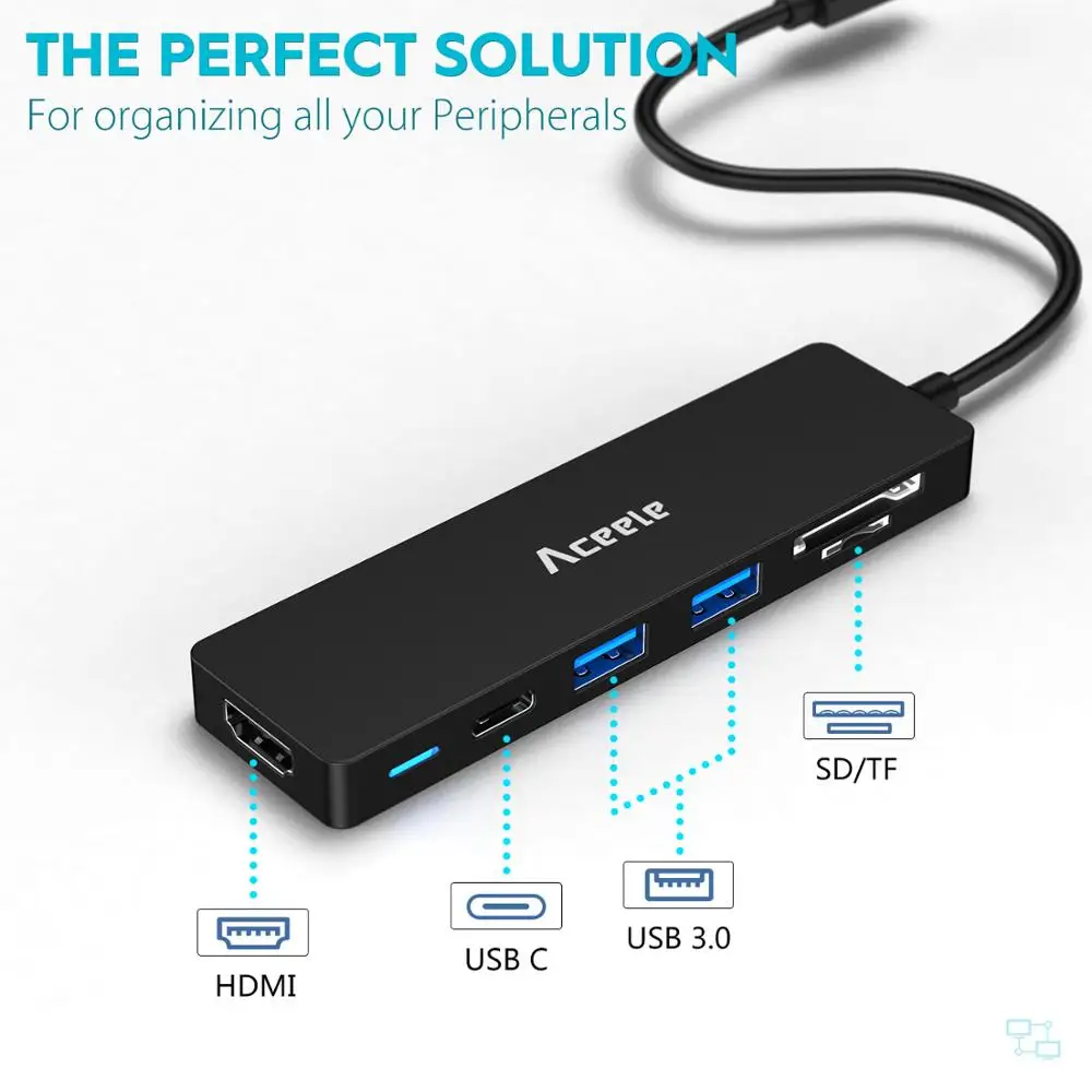 Aceele USB C концентратор usb type C до 4K HDMI USB 3,0 питание карт-ридер конвертер для Macbook Pro Macbook HUAWEI Matebook X/E