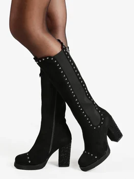 

High boots studded and block heel