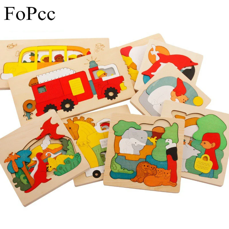 

Wood Puzzle Animal Dinosau Transport Multi-Imensional 3D Jigsaw Multilayer Cartoon Puzzle Educational Montessori Toy for Child