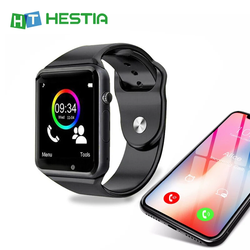 HESTIA A1 наручные часы Bluetooth Смарт часы спортивные Шагомер с сим-камерой Smartwatch для Android HUAWEI Apple samsung часы - Цвет: Черный