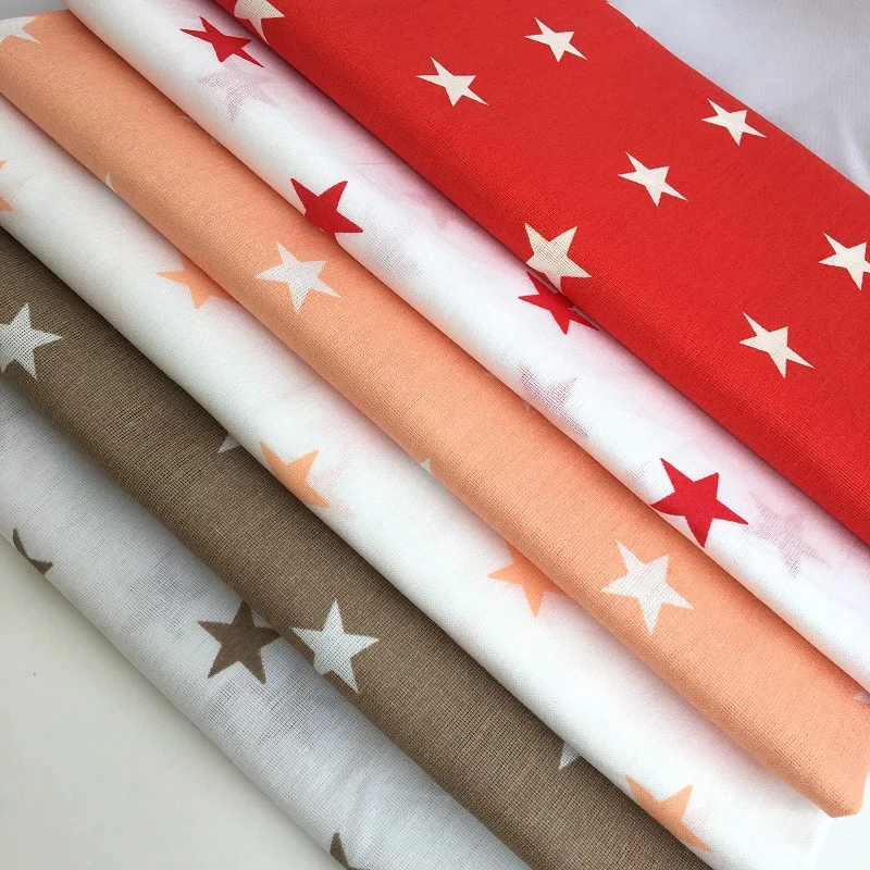 

IV Printed 100% cotton coarse calico fabric 125GSM width 150cm little star collection #2 children fabric red peach brown white