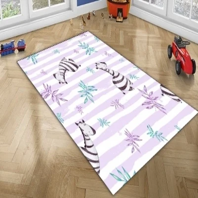 Else фиолетовые линии Черно-белые милые Зебра тропические животные 3d печать нескользящие микрофибры Детские украшения для детской комнаты коврик