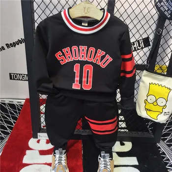 

2pcs boys casual clothing set kids spring autumn letter printed black hoodies and pant set baby all match clothes children 2-7T