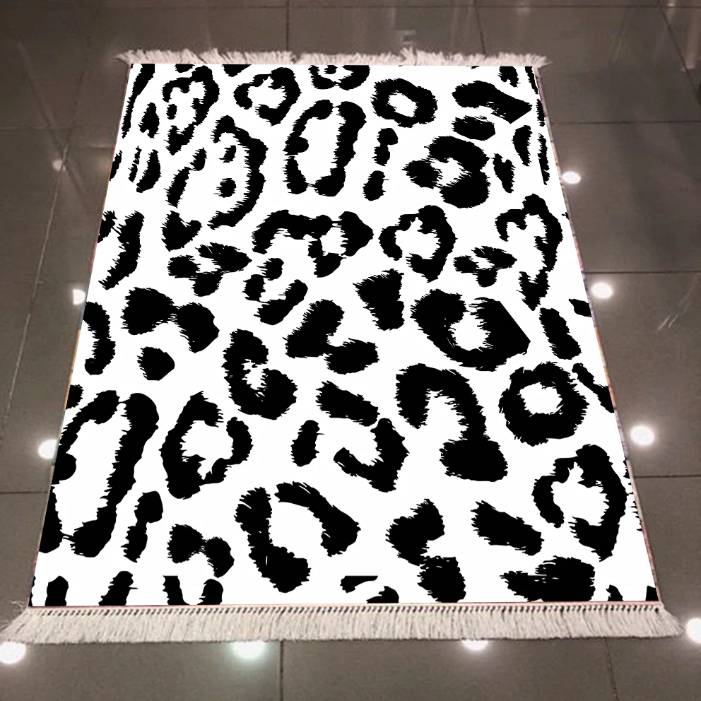 Else черный белый леопард мех животных 3d узор печати микрофибры противоскользящие назад моющиеся декоративные килим области ковер