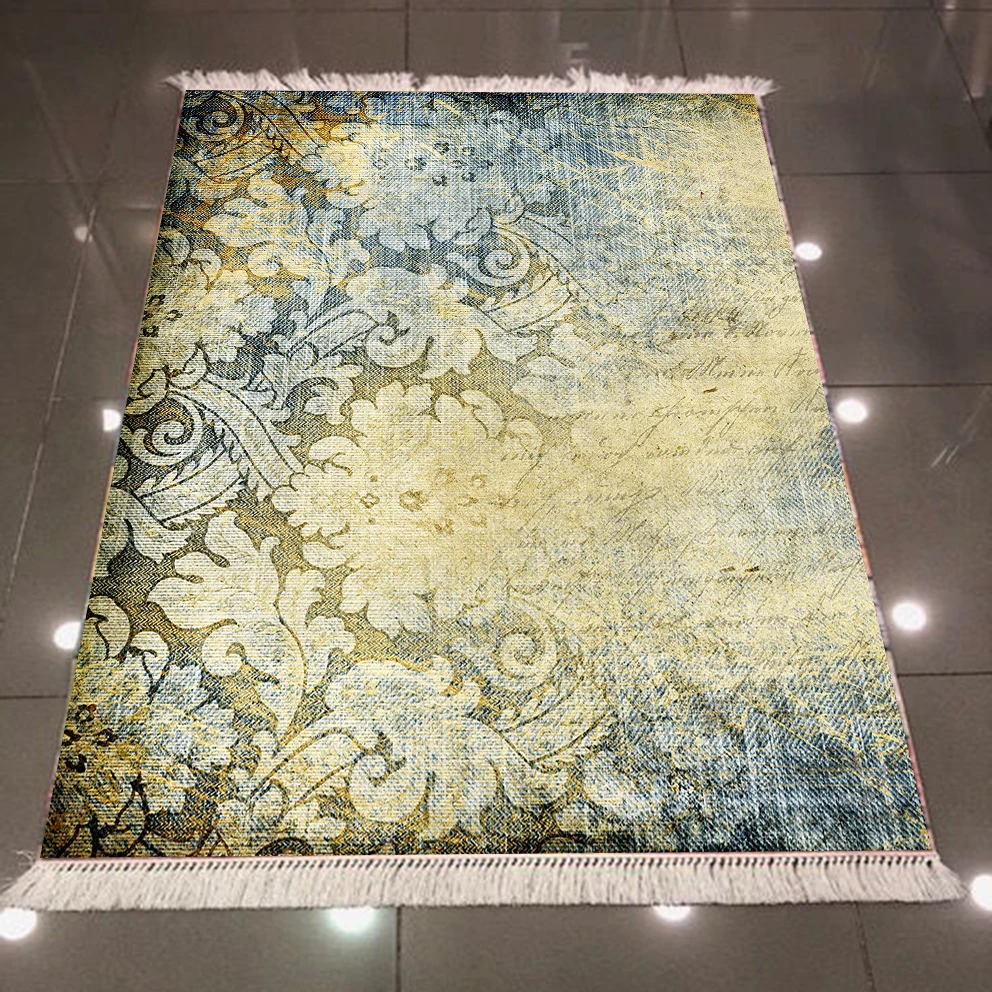 Else желтый синий османский этнический Writen винтажный 3d узор противоскользящее микроволокно задний моющийся декоративный килим Площадь Ковер