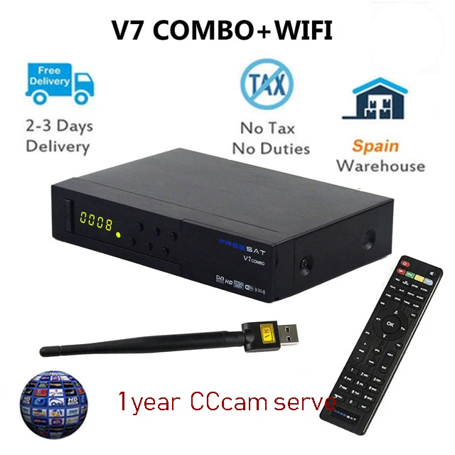 

DVB S2 + DVB T2 Free sat V7 Combo Satellite Receiver with PowerVu Biss Key CCcam USB Wifi Set Top Box Youtube v7 combo GTMEDIA
