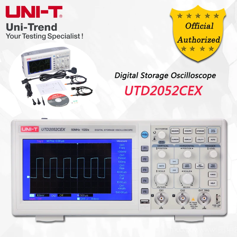 

UNI-T UTD2052CEX Digital Storage Oscilloscope; 2Channels, 50MHz Bandwidth, 1GS/s Sample Rate, USB Communication