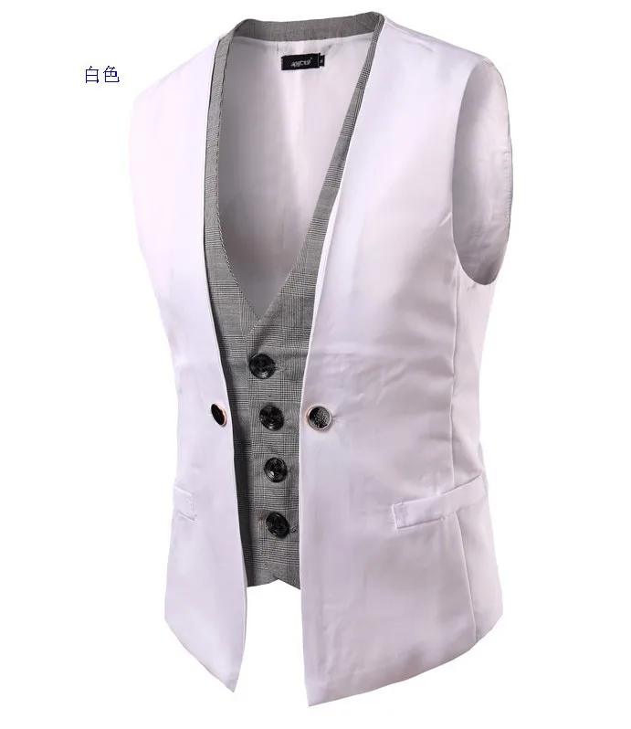 PADEGAO mens Wedding Sleeveless suit vests waistcoat false double layer Smart Casual dress vests England style mens blazer vests