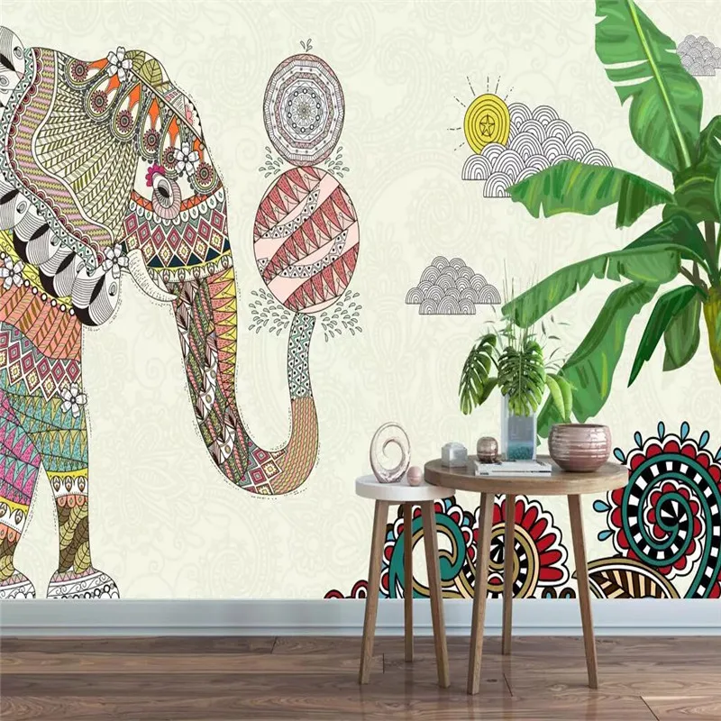 

Hand-painted Thai elephant bar restaurant wall professional production mural wholesale wallpaper mural poster photo wall