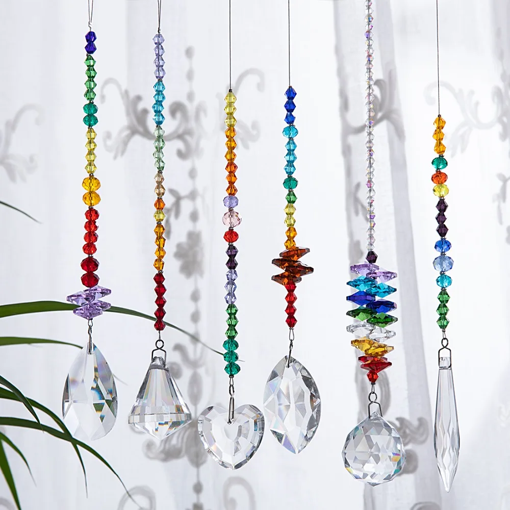 H&D Pack of 6,Colorful Crystal Chandelier Suncatchers Hanging Ornament Chakra Crystal Pendants for Home,Office,Garden Decoration