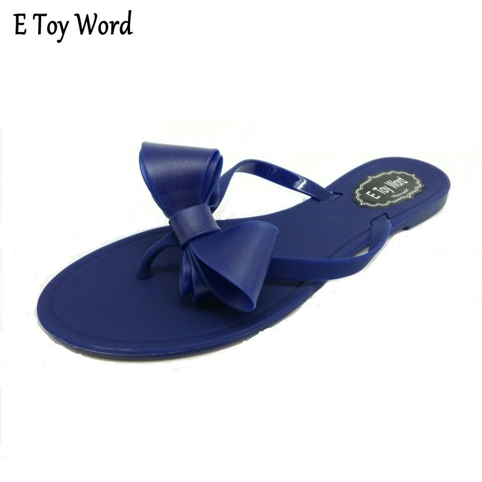 

2018 flip bow flat heel slippers fashion sandals female solid color flip flops jelly shoes