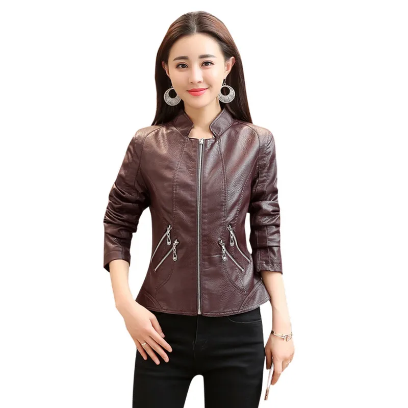 2018 New Women Autumn Faux Soft Leather Jackets Ladies