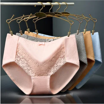 

6 Pcs Women's Sexy Lace Panties Cotton Underwear Women Panty Shorts vs Pink Culotte Femme Lingerie Black Blue M L XL