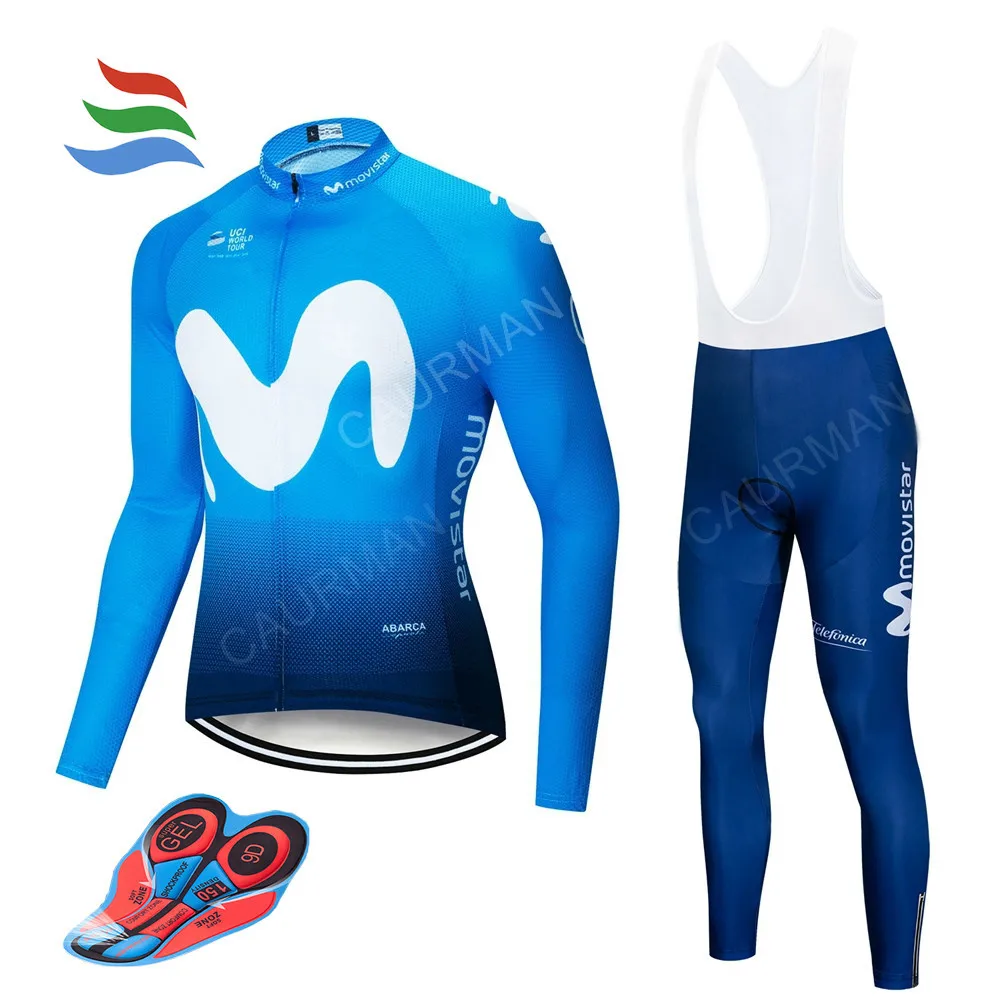 

2018 Movistar New Pro Team Cycling Jersey Set Thin Long Sleeve Thin Good Quality Cycling Uniform Bike Bicycle Clothing GEL